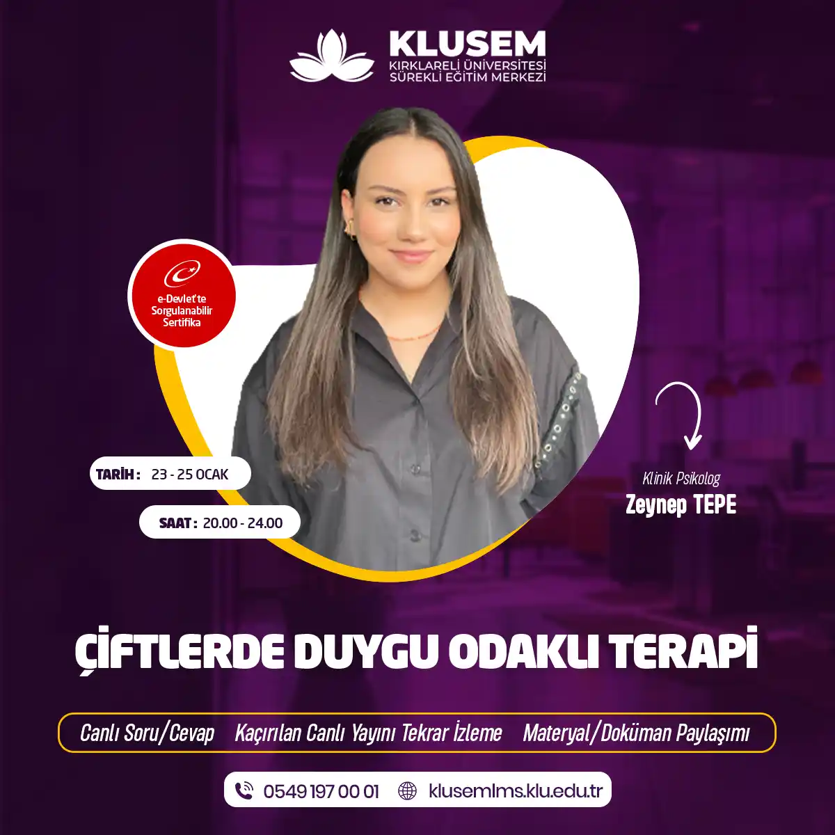 Çiftlerde Duygu Odaklı Terapi Eğitimi Sertifika Programı (CANLI)