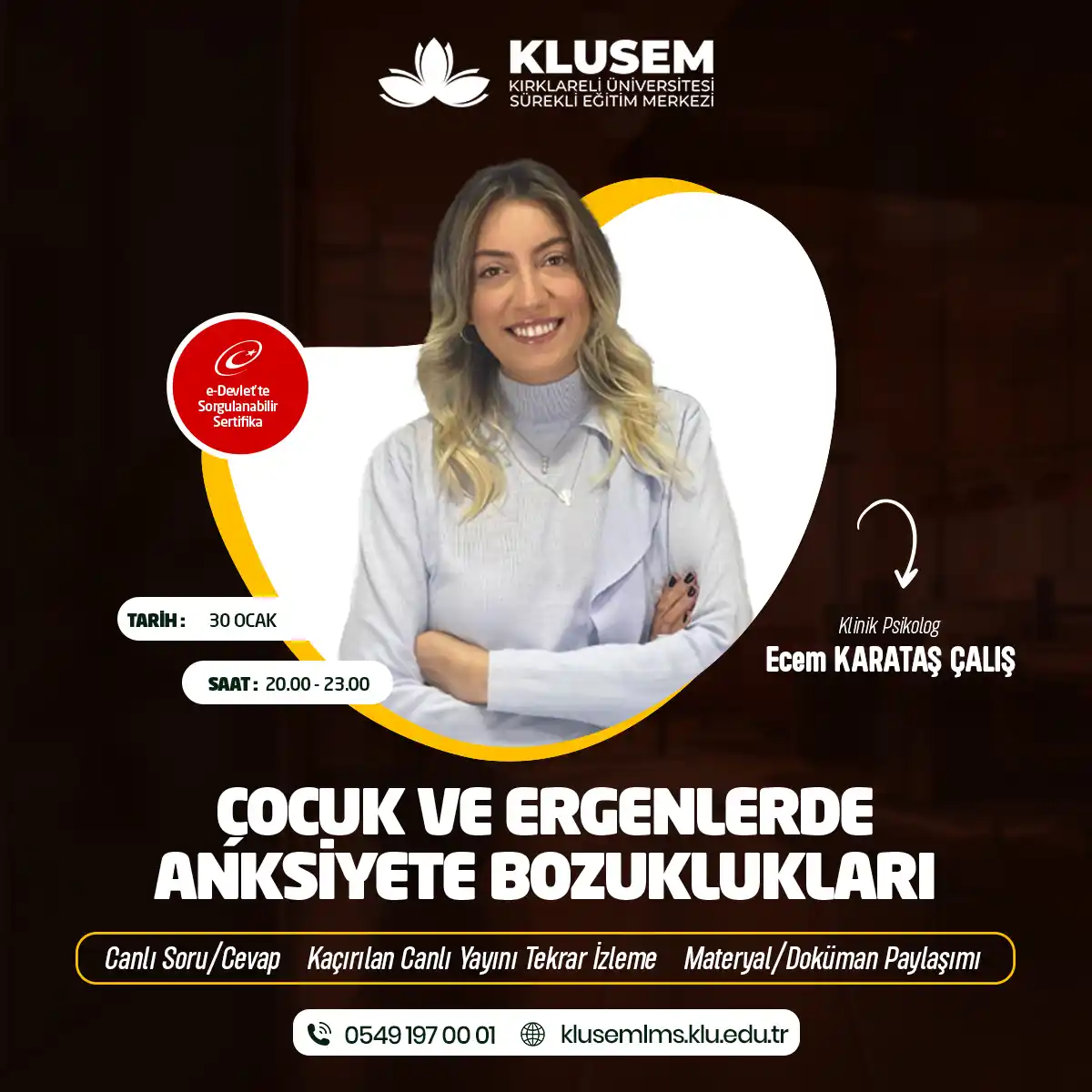 Çocuk ve Ergenlerde Anksiyete Bozuklukları Eğitimi Sertifika Programı (CANLI)