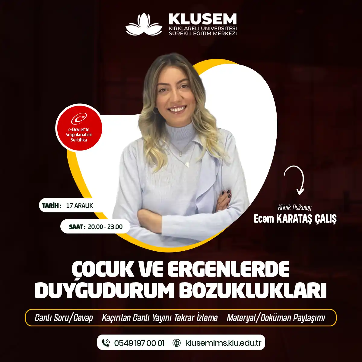 Çocuk ve Ergenlerde Duygudurum Bozuklukları Eğitimi Sertifika Programı (CANLI)