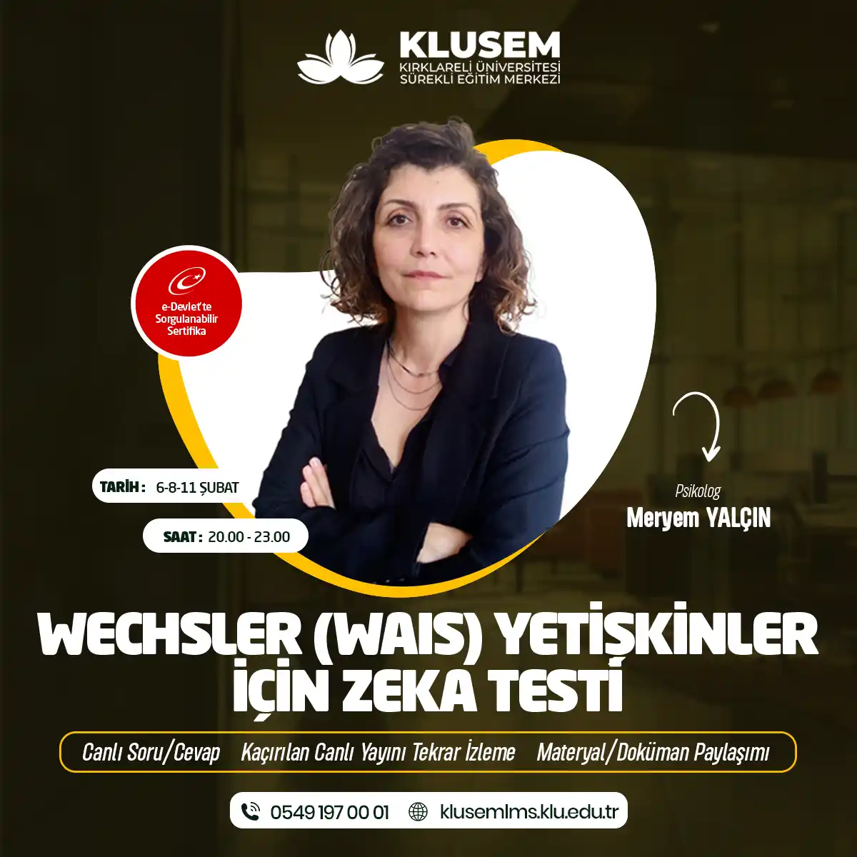 Wechsler (WAIS) Yetişkinler için Zeka Testi Sertifika Programı (CANLI)